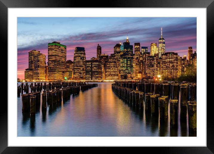 New York Cityscape At Twilight Framed Mounted Print by Chris Curry