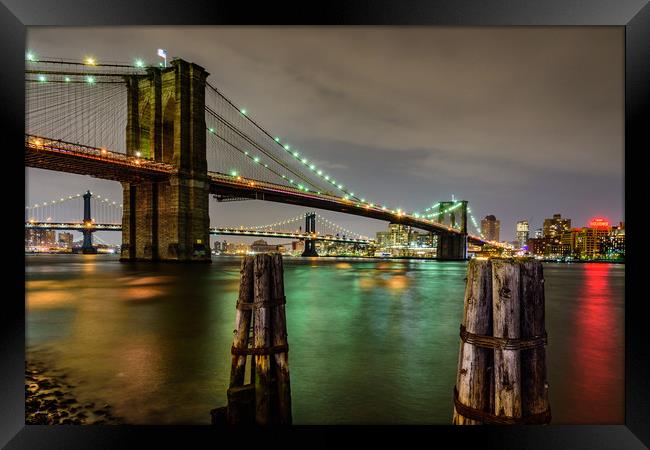 Brooklyn Bridge and Manhattan Bridge New York Framed Print by Chris Curry