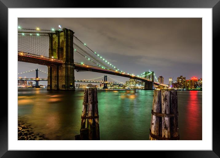 Brooklyn Bridge and Manhattan Bridge New York Framed Mounted Print by Chris Curry