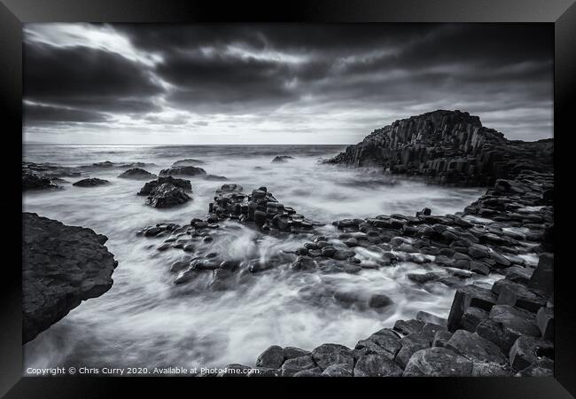 Giants Causeway Black and White County Antrim Nort Framed Print by Chris Curry