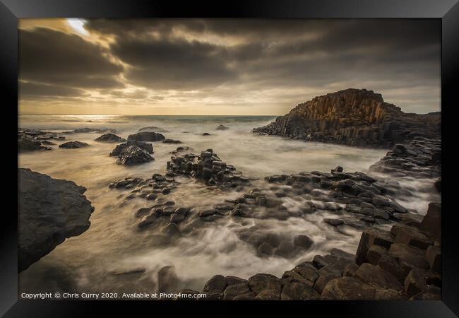 Giants Causeway Sunset County Antrim Northern Ireland Framed Print by Chris Curry