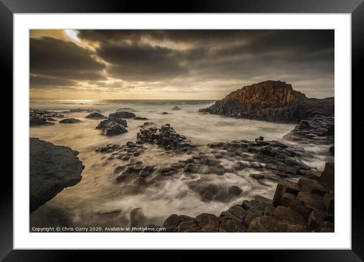 Giants Causeway Sunset County Antrim Northern Ireland Framed Mounted Print by Chris Curry