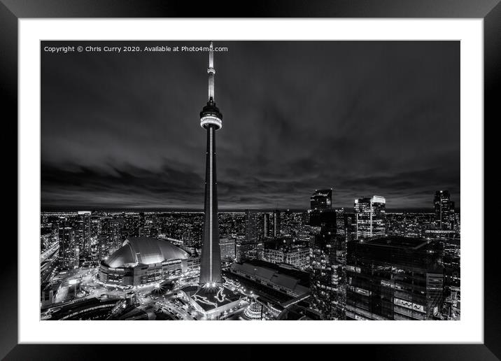 Toronto Downtown Cityscape CN Tower Black and Whit Framed Mounted Print by Chris Curry