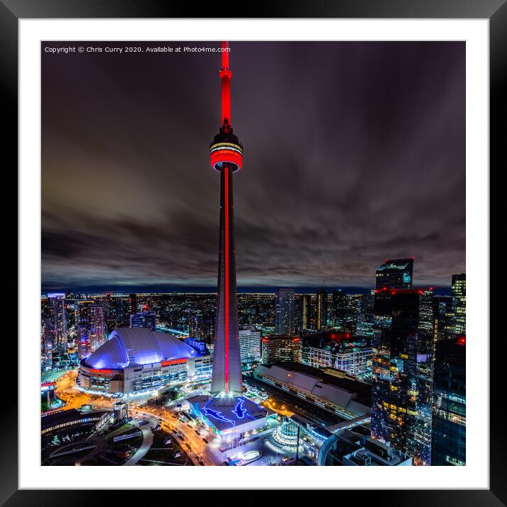 Toronto Skyline At Night CN Tower Ontario Canada Framed Mounted Print by Chris Curry