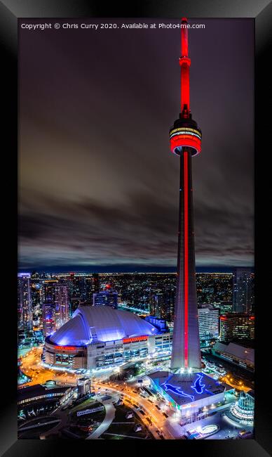 CN Tower Toronto Skyline At Night Canada Framed Print by Chris Curry