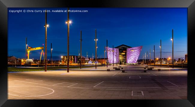 Titanic Belfast Harland and Wolff Cranes At Night Northern Ireland Framed Print by Chris Curry