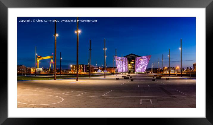 Titanic Belfast Harland and Wolff Cranes At Night Northern Ireland Framed Mounted Print by Chris Curry