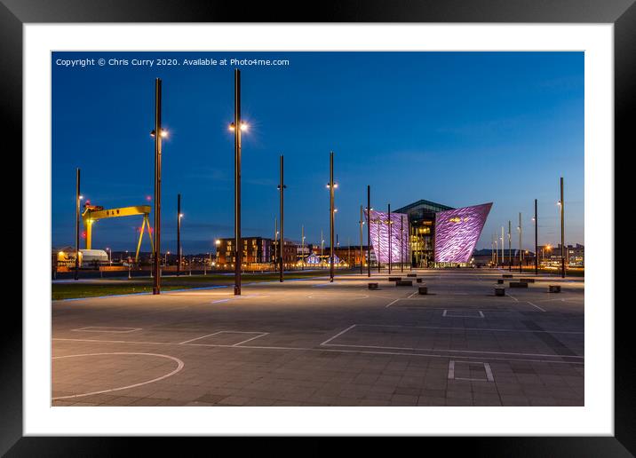 Titanic Belfast Cityscape Harland and Wolff Cranes Framed Mounted Print by Chris Curry