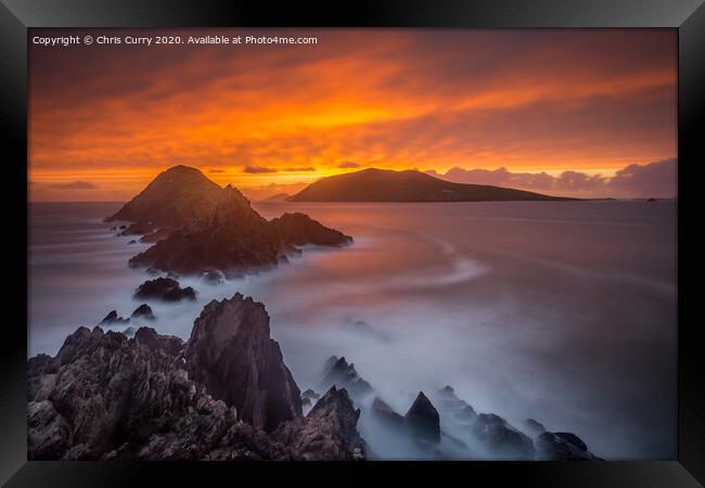 Dunmore Head Fiery Sunset Dingle Peninsula County  Framed Print by Chris Curry