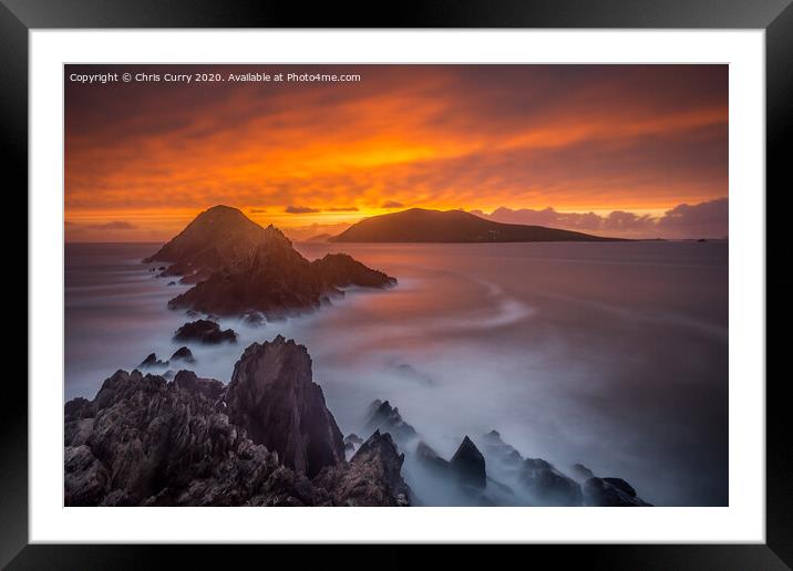 Dunmore Head Fiery Sunset Dingle Peninsula County  Framed Mounted Print by Chris Curry
