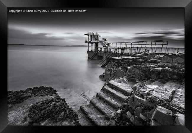 Blackrock Diving Tower Salthill Galway Ireland Black and White Seascape Framed Print by Chris Curry