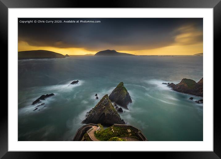 Dunquin Pier Sunset Storm Dingle Peninsula County Kerry Ireland Framed Mounted Print by Chris Curry