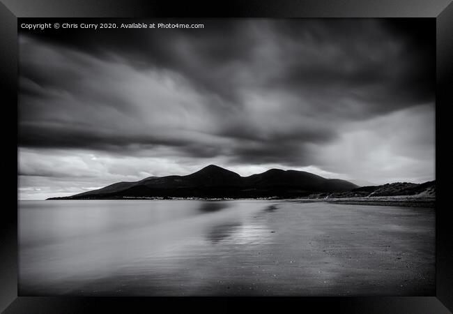 Murlough Beach Mourne Mountains Black and White County Down Northern Ireland Framed Print by Chris Curry