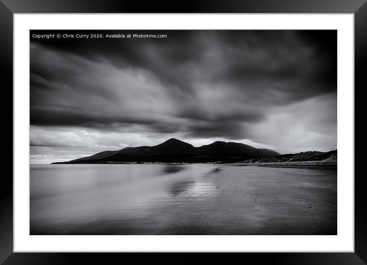 Murlough Beach Mourne Mountains Black and White County Down Northern Ireland Framed Mounted Print by Chris Curry