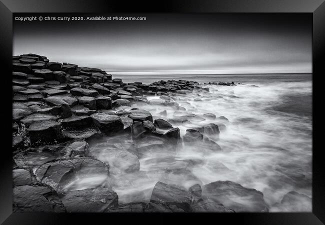 Giants Causeway Black and White Antrim Coast Northern Ireland Framed Print by Chris Curry