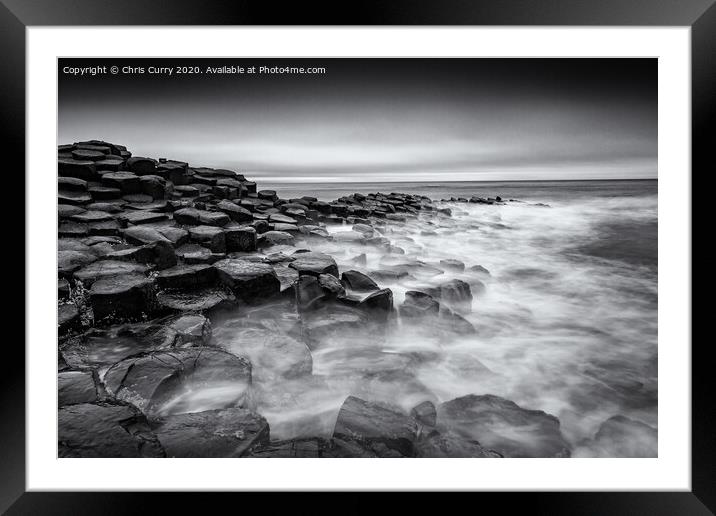 Giants Causeway Black and White Antrim Coast Northern Ireland Framed Mounted Print by Chris Curry
