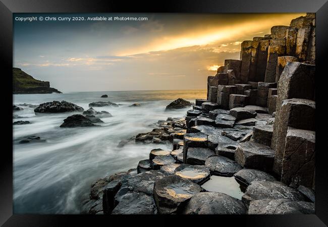 Giants Causeway Sunset Antrim Coast Northern Ireland Framed Print by Chris Curry