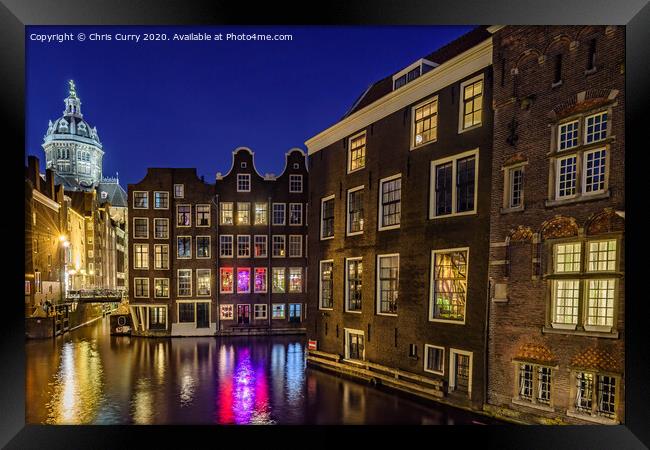Amsterdam Canal Houses De Wallen At Night The Netherlands Framed Print by Chris Curry