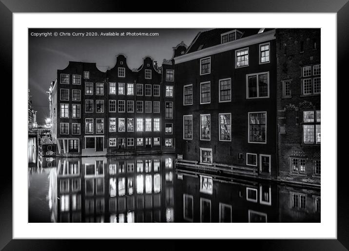 Amsterdam Black and White Canal Houses Framed Mounted Print by Chris Curry