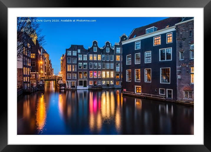 Amsterdam Night Reflections Canal Houses Framed Mounted Print by Chris Curry