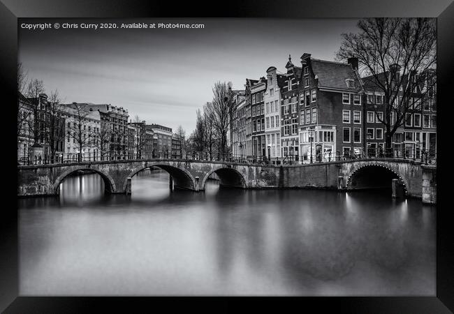 Amsterdam Black and White Cityscape Keizersgracht Canal Framed Print by Chris Curry
