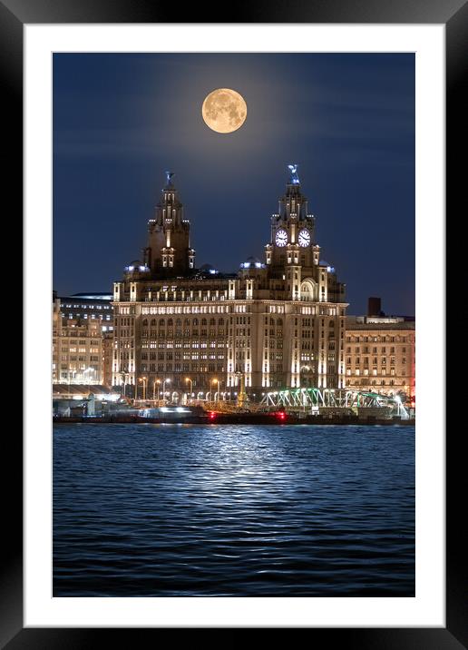 Supermoon over Liverpool Waterfront Framed Mounted Print by Dave Wood