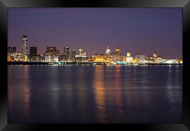 Liverpool Waterfront at Night Framed Print by Dave Wood
