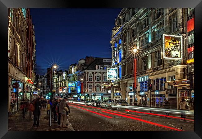 Shaftesbury Avenue, London at Night Framed Print by Dave Wood