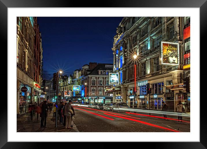 Shaftesbury Avenue, London at Night Framed Mounted Print by Dave Wood