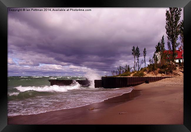 Stormy Waters Point Betsie Framed Print by Ian Pettman