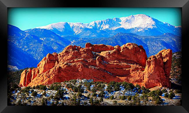 Garden of the Gods with Pikes Peak Framed Print by Stephen Stookey