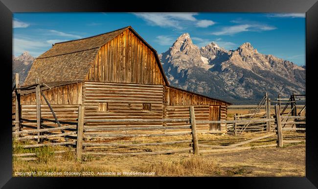 John Moulton Barn and Grand Teton Framed Print by Stephen Stookey