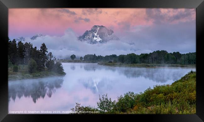 Sunrise Reflections at Oxbow Bend Framed Print by Stephen Stookey