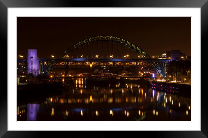 Tyne Bridge at Night Framed Mounted Print by Michael Ross