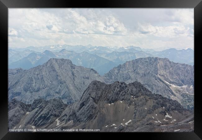 Mountain Panorama - View from the Zugspitze Framed Print by Gisela Scheffbuch
