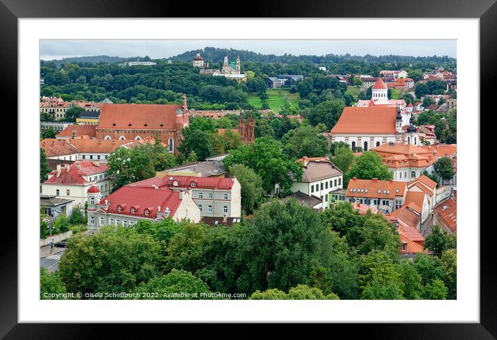 Vilnius - View from the Castle Hill to the South Framed Mounted Print by Gisela Scheffbuch