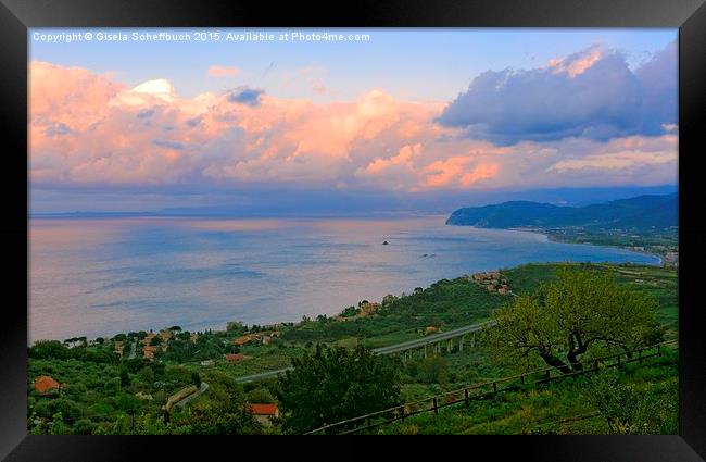 The North Coast of Sicily at Sunset Framed Print by Gisela Scheffbuch