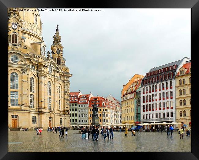  Dresden - View of Neumarkt with Frauenkirche Framed Print by Gisela Scheffbuch