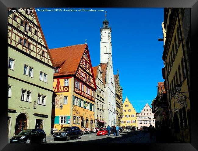  In the medieval centre of Rothenburg Framed Print by Gisela Scheffbuch