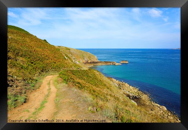 Cliff Path on the Channel Island Herm Framed Print by Gisela Scheffbuch