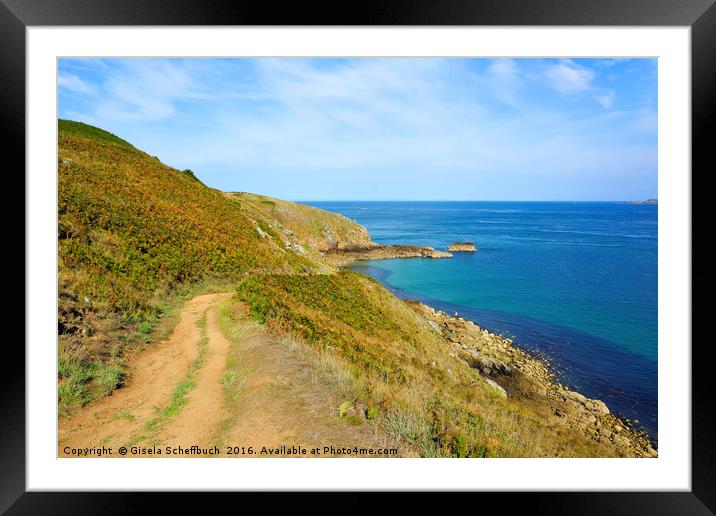 Cliff Path on the Channel Island Herm Framed Mounted Print by Gisela Scheffbuch