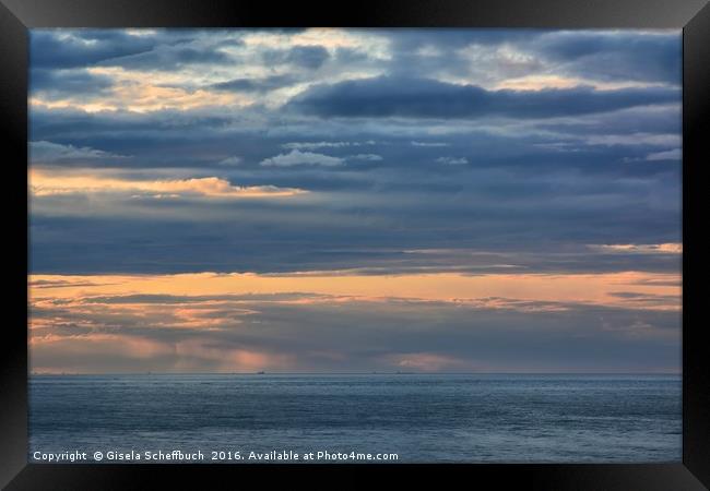 Sunset at the Whitby Coast Framed Print by Gisela Scheffbuch