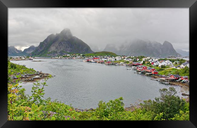 Reine on a Cold and Wet Summer Afternoon Framed Print by Gisela Scheffbuch