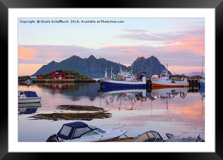 Bright Summer Night in the Lofoten Archipelago Framed Mounted Print by Gisela Scheffbuch