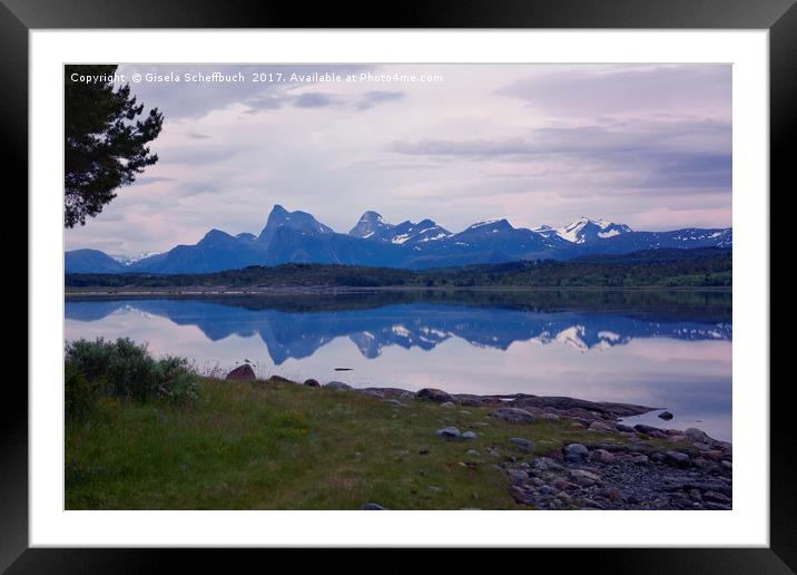 A Mystic Summer Night on Tysfjorden Framed Mounted Print by Gisela Scheffbuch
