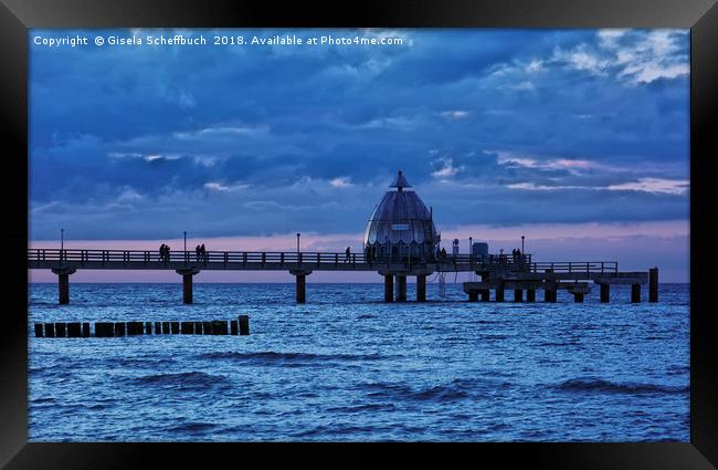  The Pier of Zingst During Blue Hour Framed Print by Gisela Scheffbuch