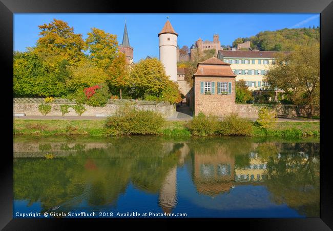  Wertheim with the Tauber River and the Castle     Framed Print by Gisela Scheffbuch
