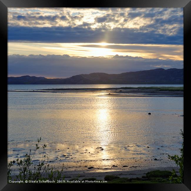 Midnight Sun Over the the Porsanger Fjord Framed Print by Gisela Scheffbuch