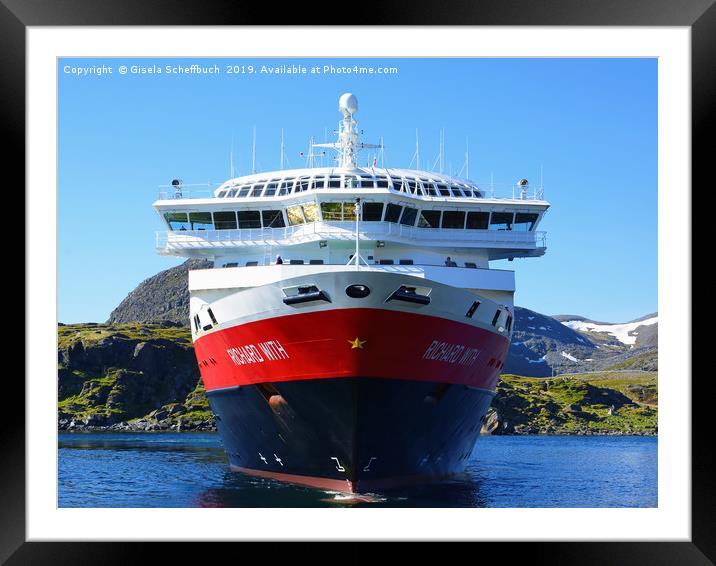 Hurtigruten Ship Far in the North Framed Mounted Print by Gisela Scheffbuch