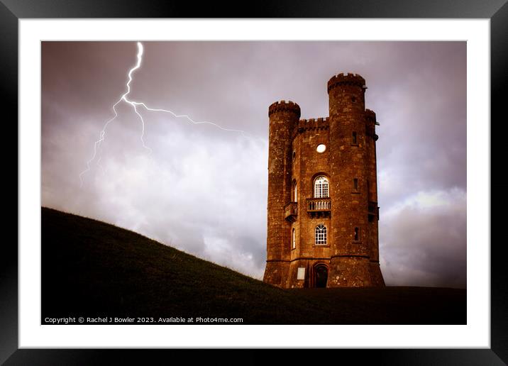 Broadway Tower with Lightning Framed Mounted Print by Rachel J Bowler
